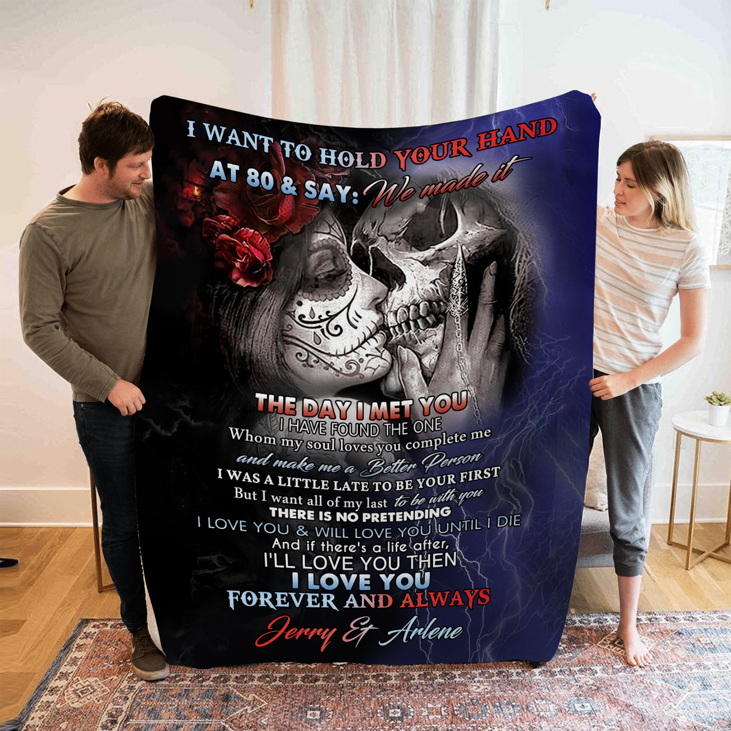 Personalised Couple Blanket with Custom 2 Names Flannel Throw "I Love You Forever and Always" Gift for Couple | Jessmade
