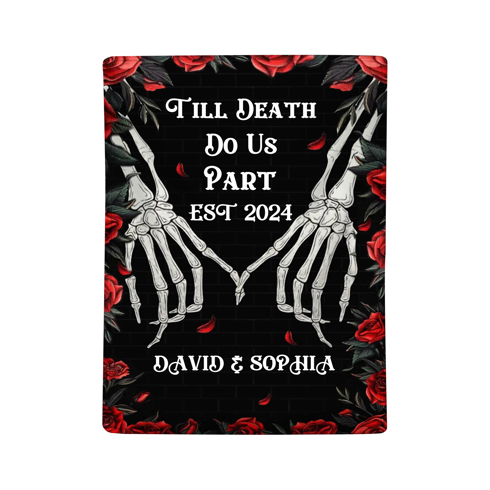"Till Death Do Us Part' Design"-Personalised Skeleton Couple Blanket – Custom 2 Names & 1 Text Christmas Gift for Him/Her | Jessemade