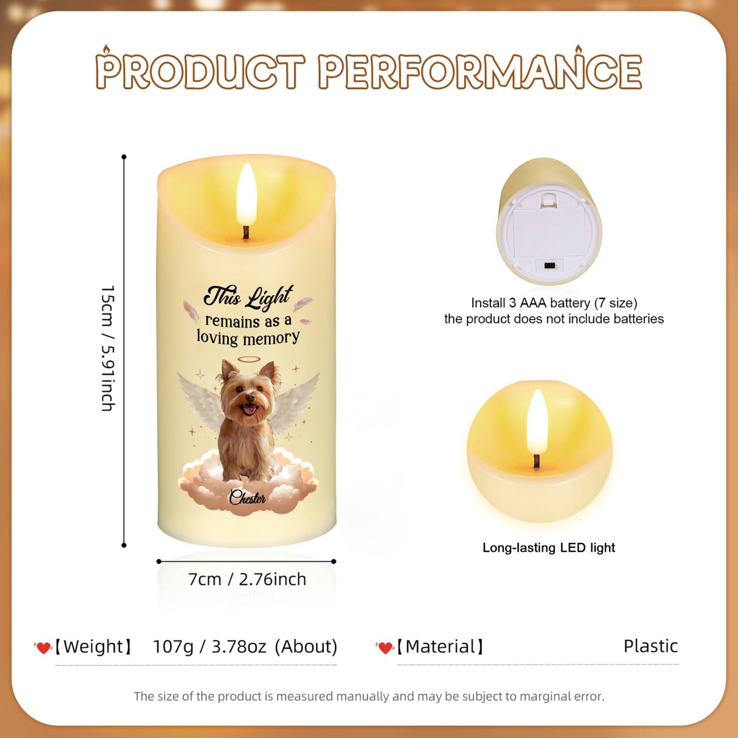 Personalised LED Memorial Candle – Custom Pet Photo & Name Keepsake Sympathy Gift for Pet Owners | Jessemade