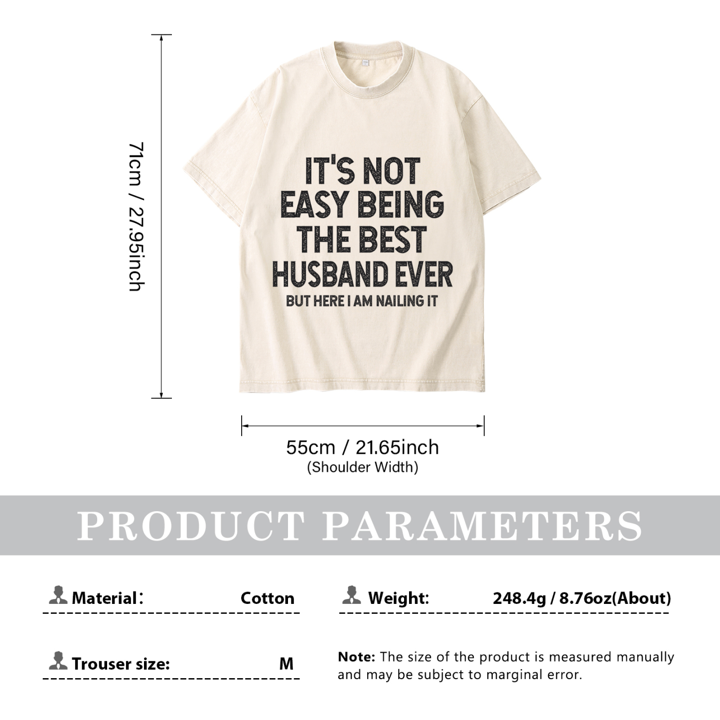 Personalised Couple T-Shirts in Beige– "It’s Not Easy Being the Best Husband/Wife Ever, But Here I Am Nailing It" – Valentine’s Day Gift for Couple | Jessemade
