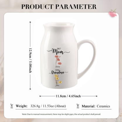 2 Names Personalized Vase with Birthday Flowers – Add 2 Names 2 Texts – Ceramic Custom Gift for Mom, Grandma, Family