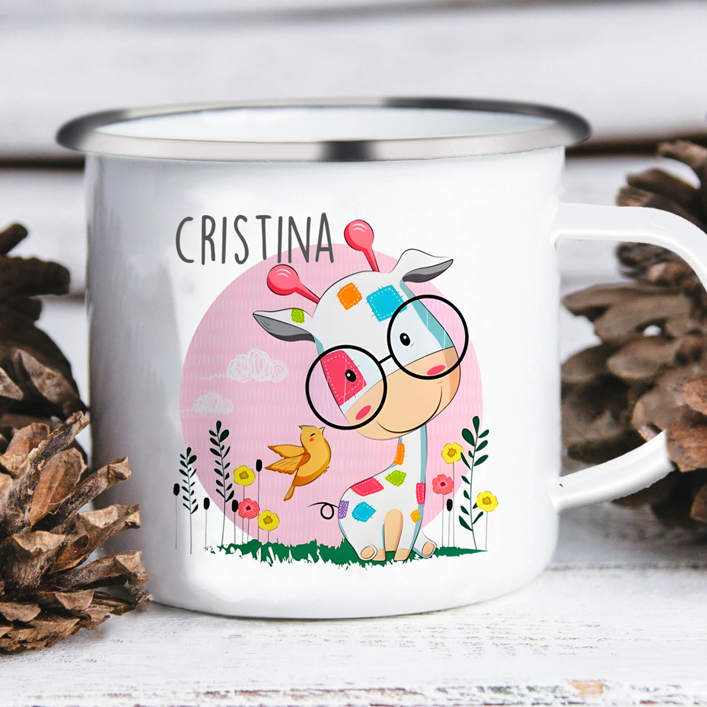Personalized Enamel Cup Custom Name Giraffe Cup Back to School Gift for Kids