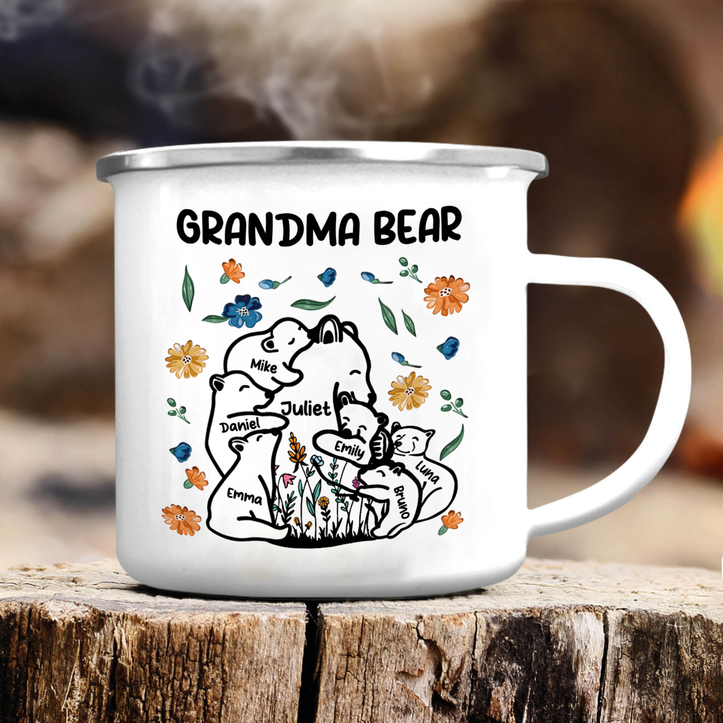 Personalized Mug - Custom 2-11 Names and 1 Text "Nan Bear" Enamel Cup Gifts for Grandma/Mom | Jessmade
