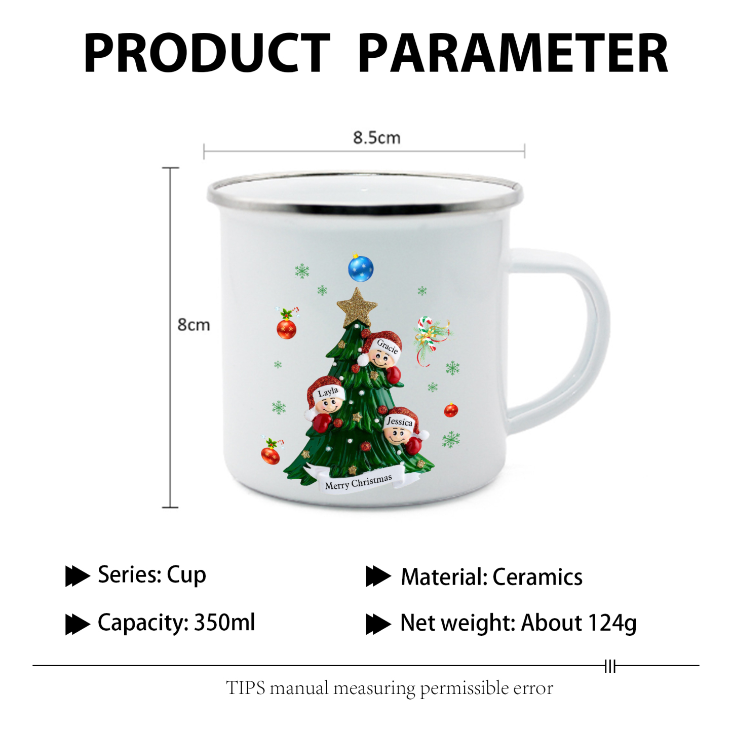 Personalized Family Enamel Cup & Ornament Set – Custom 3 Names & 1 Text Gift Box Christmas Gift for Family | Jessemade