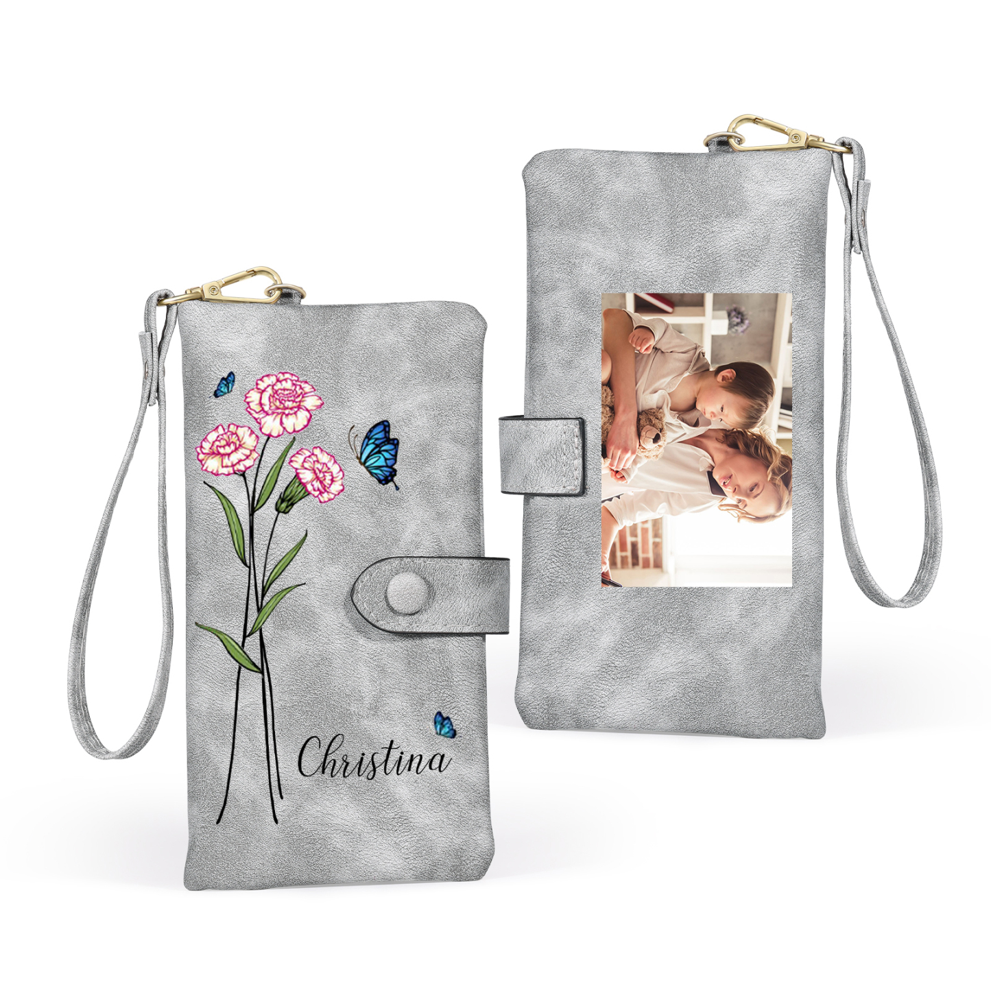 Personalised Women’s Wallet with Custom Name, Photo, and Birth Flower – Multiple Colour Options – Valentine’s Day Gift for Her | Jessemade