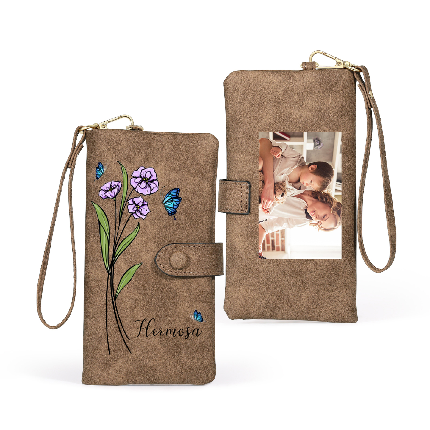 Personalised Women’s Wallet with Custom Name, Photo, and Birth Flower – Multiple Colour Options – Valentine’s Day Gift for Her | Jessemade
