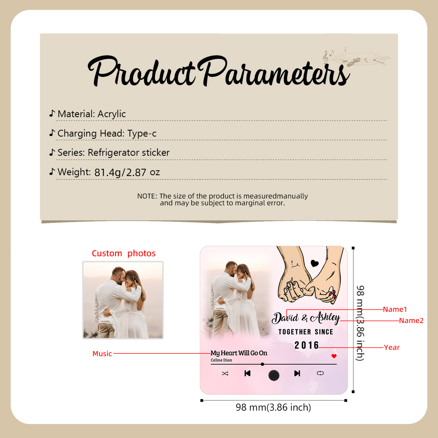 Personalized Photo Fridge Magnet Pinky Promise Together Since Gift for Couples
