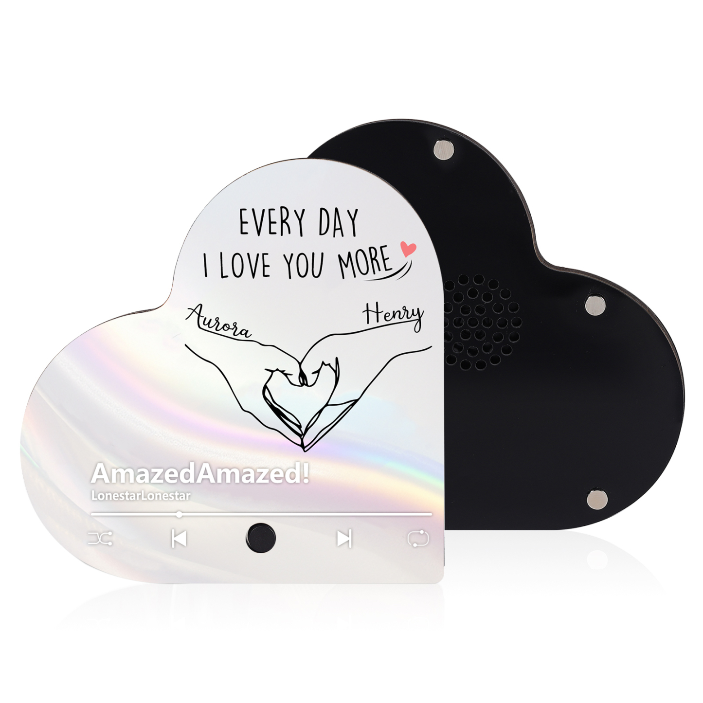 Personalised Heart-Shaped Refrigerator Magnet - Customised with 2 Names, 1 Text & 1 Song, Heart Gesture Design, Valentine’s Day Gift for Couple | Jessemade