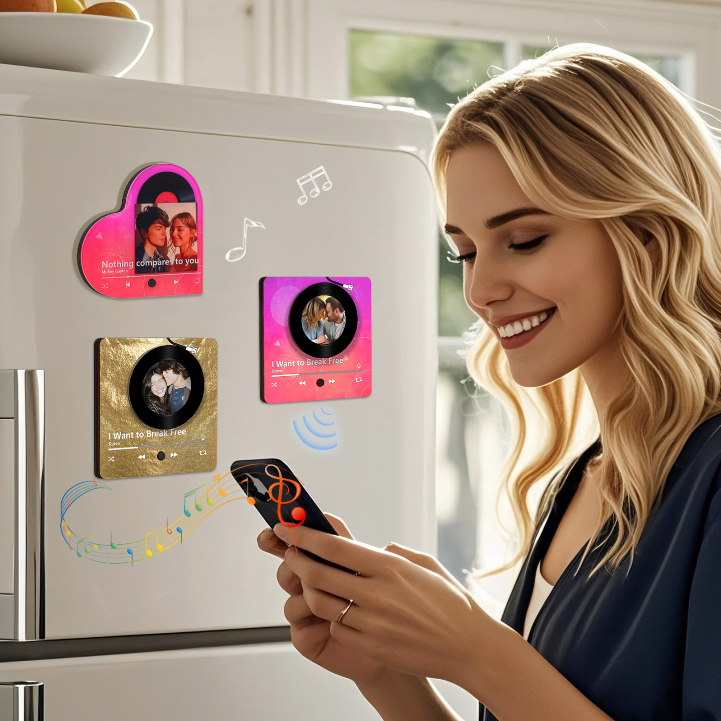 Personalised Music Refrigerator Magnet - Customised with 1 Photo & 1 Song, "Vinyl Record Style" Design, Valentine’s Day Gift for Couple | Jessemade