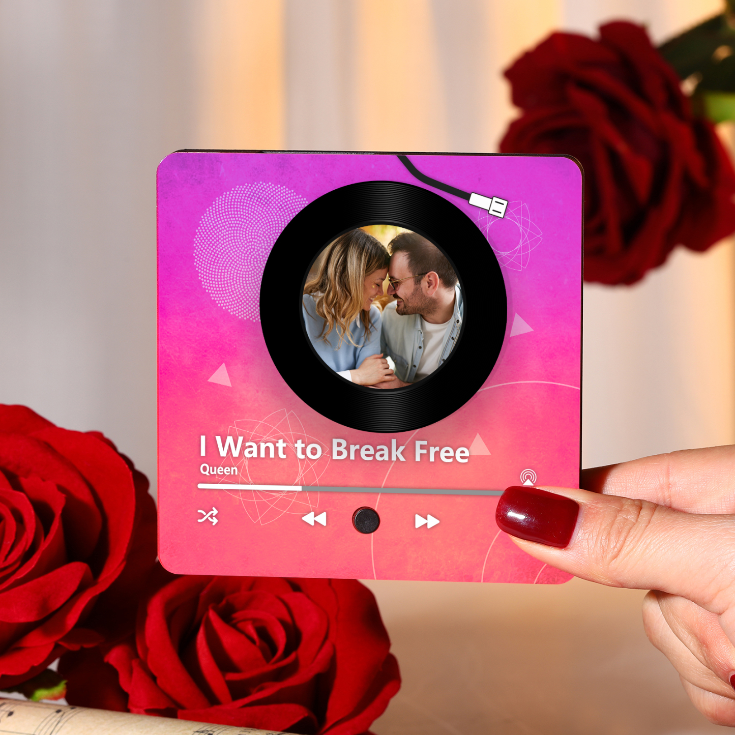 Personalised Music Refrigerator Magnet - Customised with 1 Photo & 1 Song, "Vinyl Record Style" Design, Valentine’s Day Gift for Couple | Jessemade