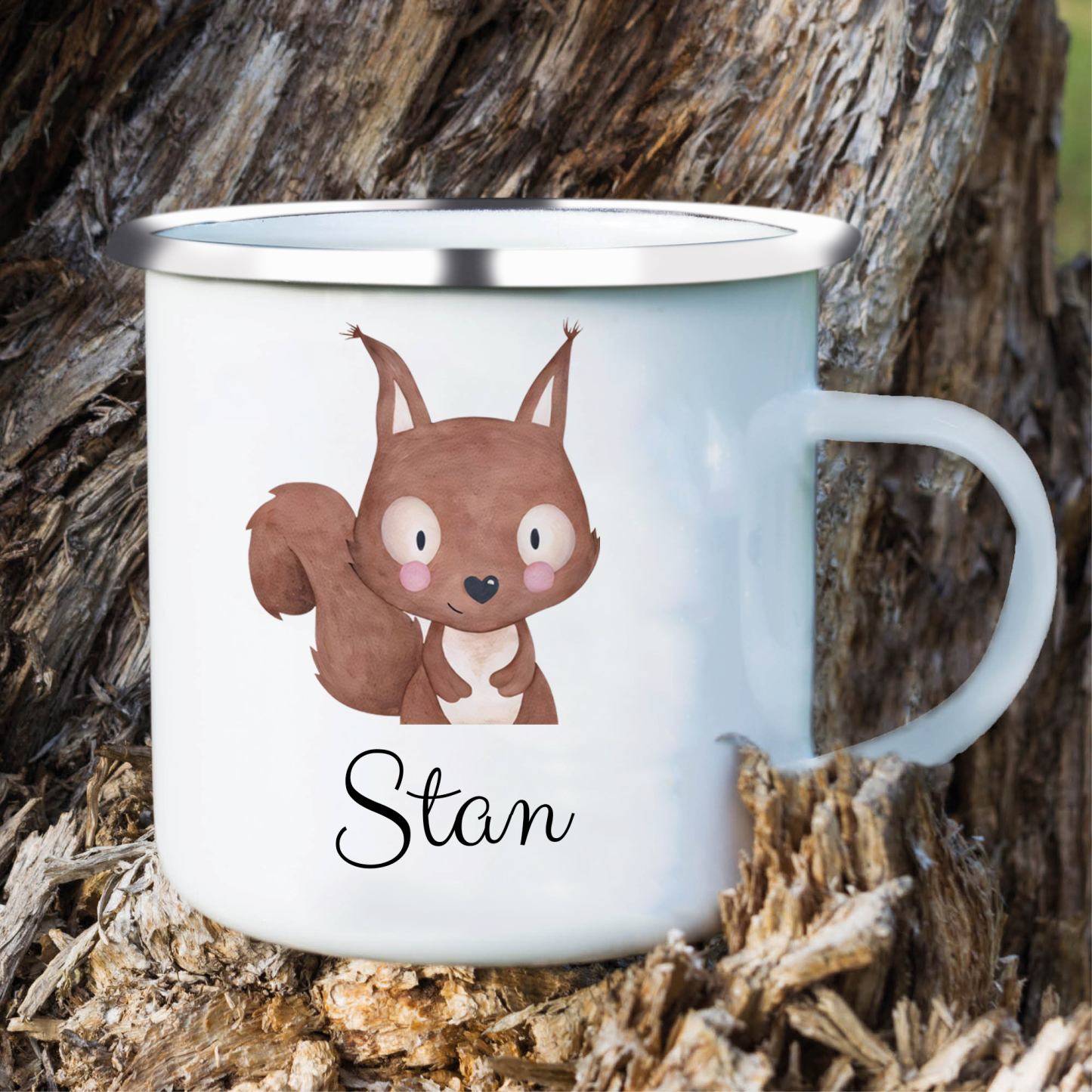 Personalized Animal Back-to-School Enamel Mug - Unique Hand-painted Design, Custom Name, Kids’ Gift