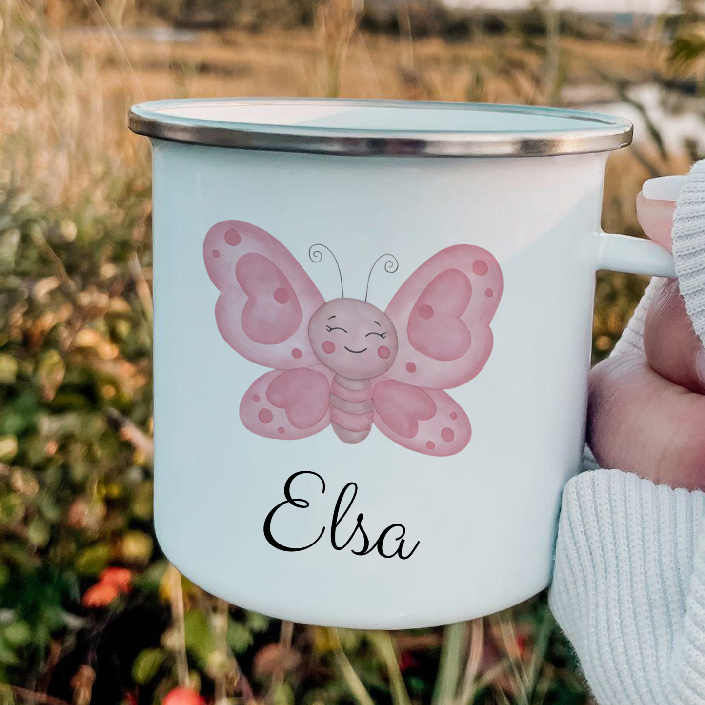 Personalized Animal Back-to-School Enamel Mug - Unique Hand-painted Design, Custom Name, Kids’ Gift