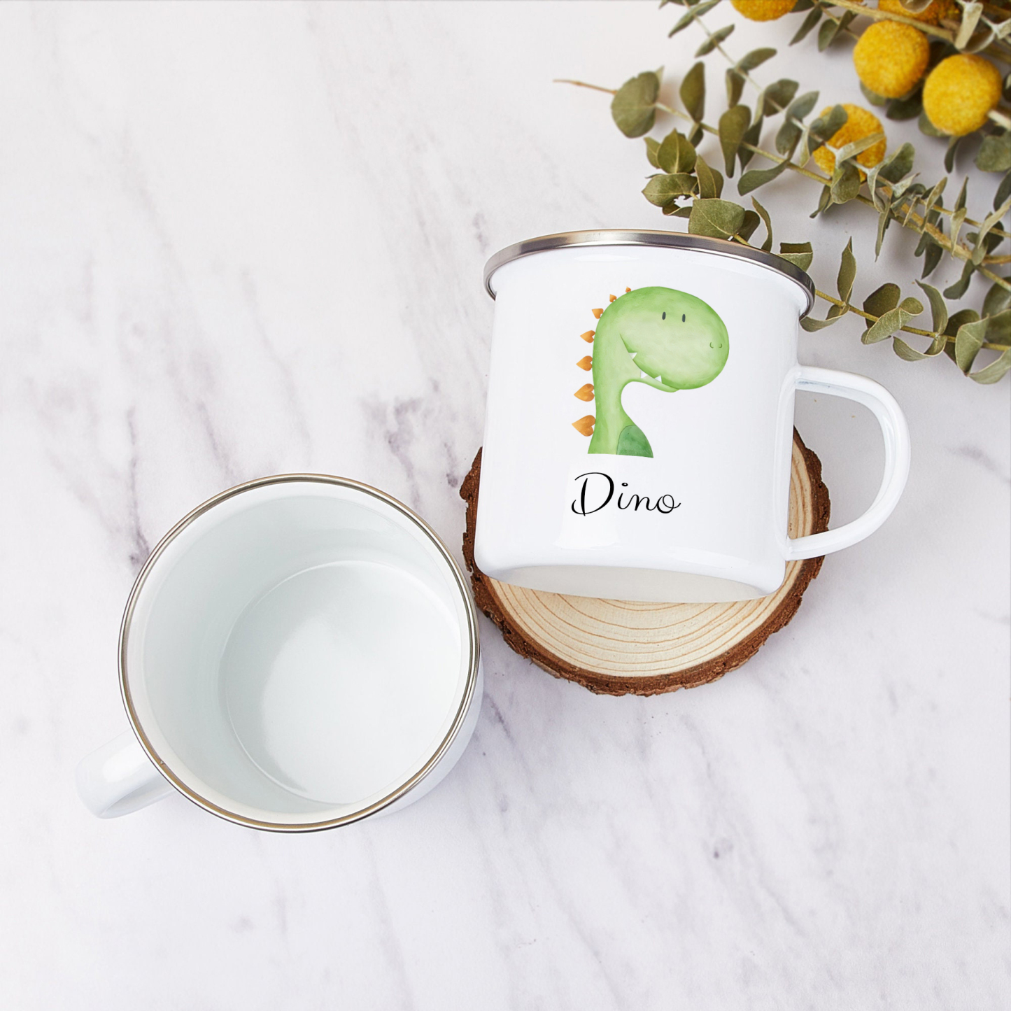 Personalized Animal Back-to-School Enamel Mug - Unique Hand-painted Design, Custom Name, Kids’ Gift