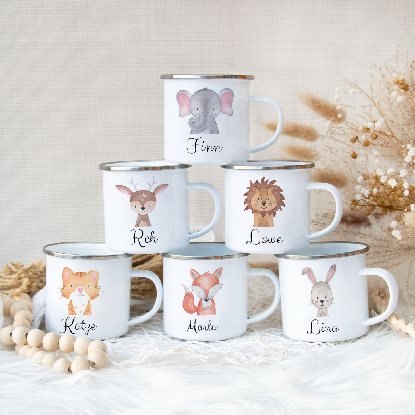 Personalized Animal Back-to-School Enamel Mug - Unique Hand-painted Design, Custom Name, Kids’ Gift