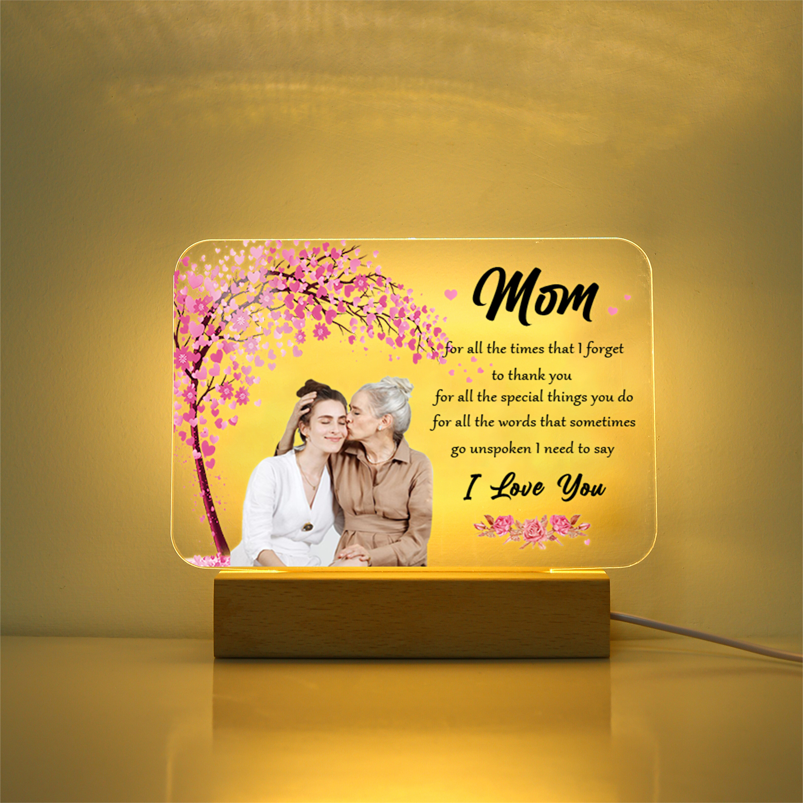 To My Mom-Love Flower Tree Night Light Photo Text Customized LED Bedroom Decoration for Mom