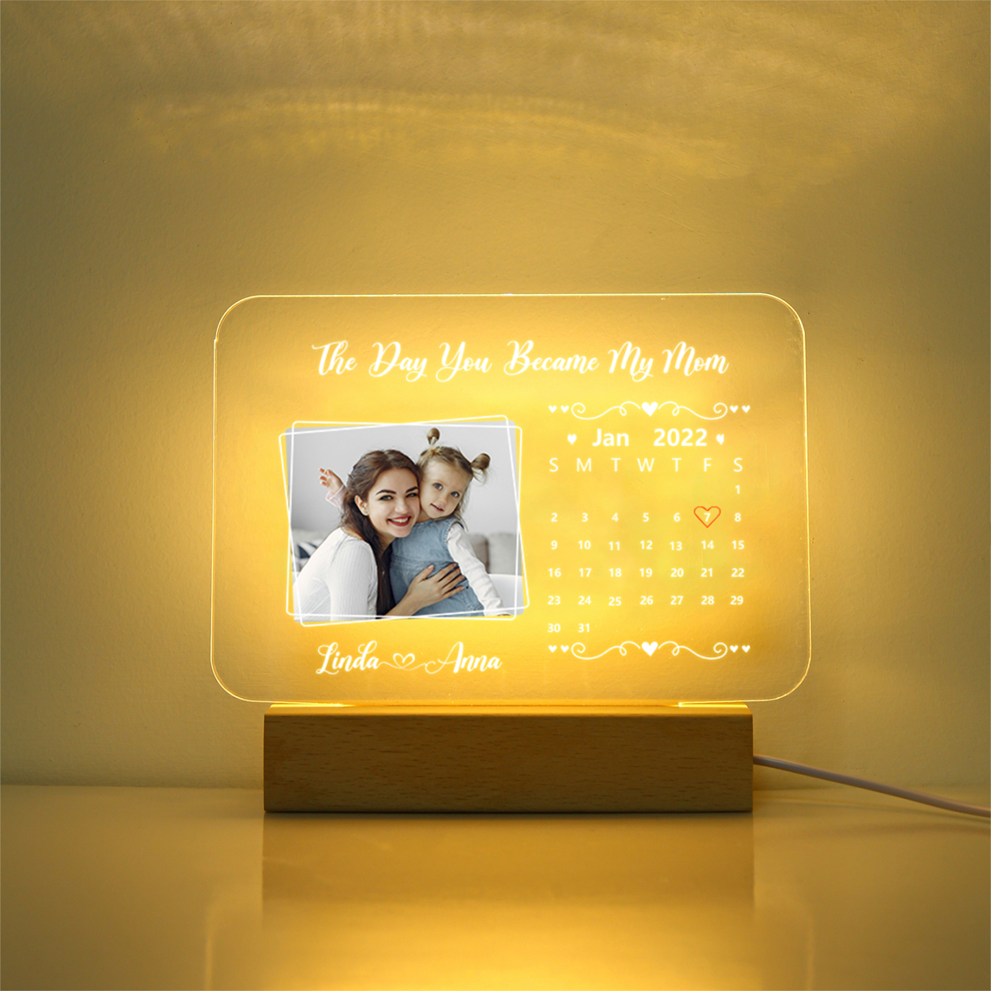 To My Mom - "The Day You Became My Mom" Night Light Photo Text Customized LED Bedroom Decor for Mom