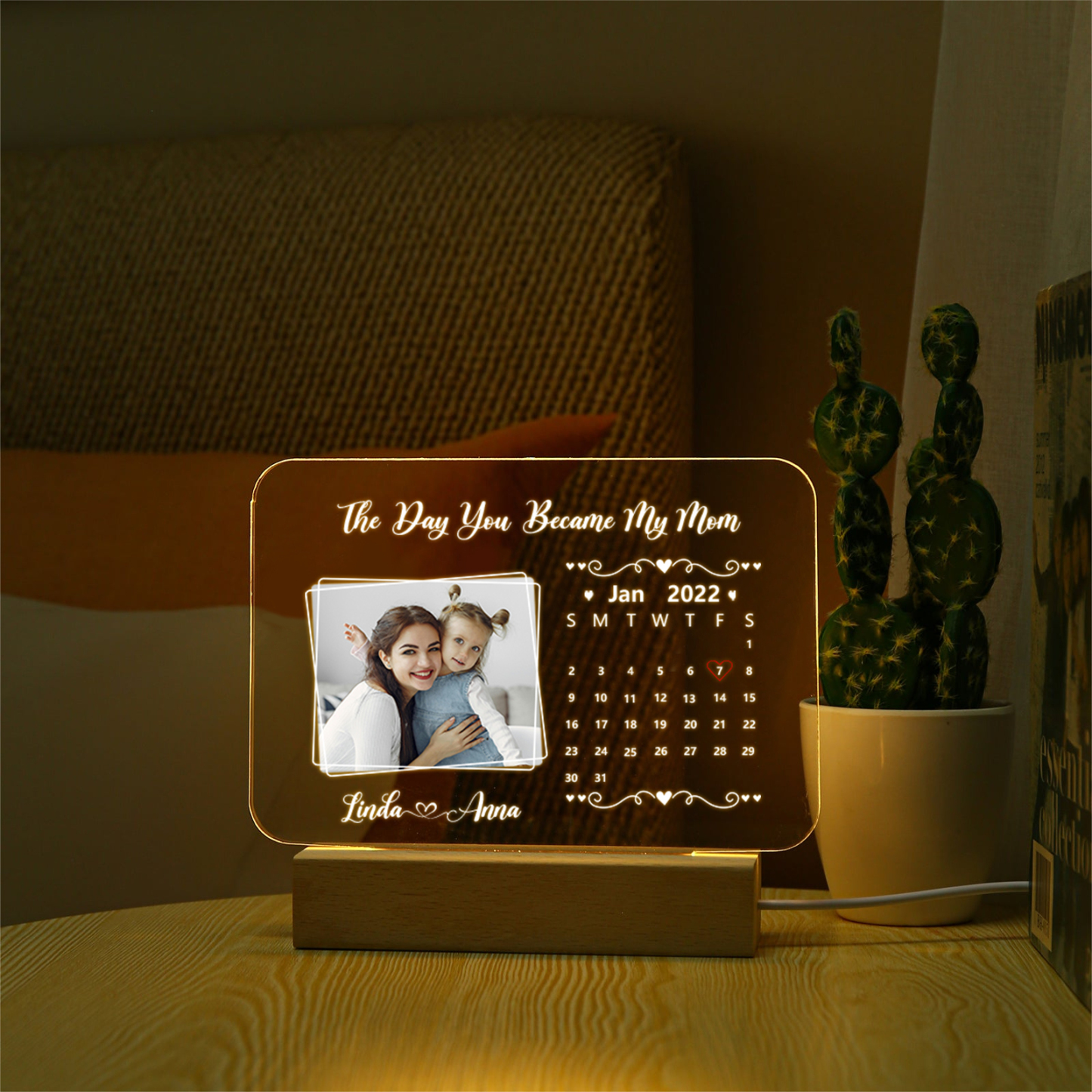 To My Mom - "The Day You Became My Mom" Night Light Photo Text Customized LED Bedroom Decor for Mom