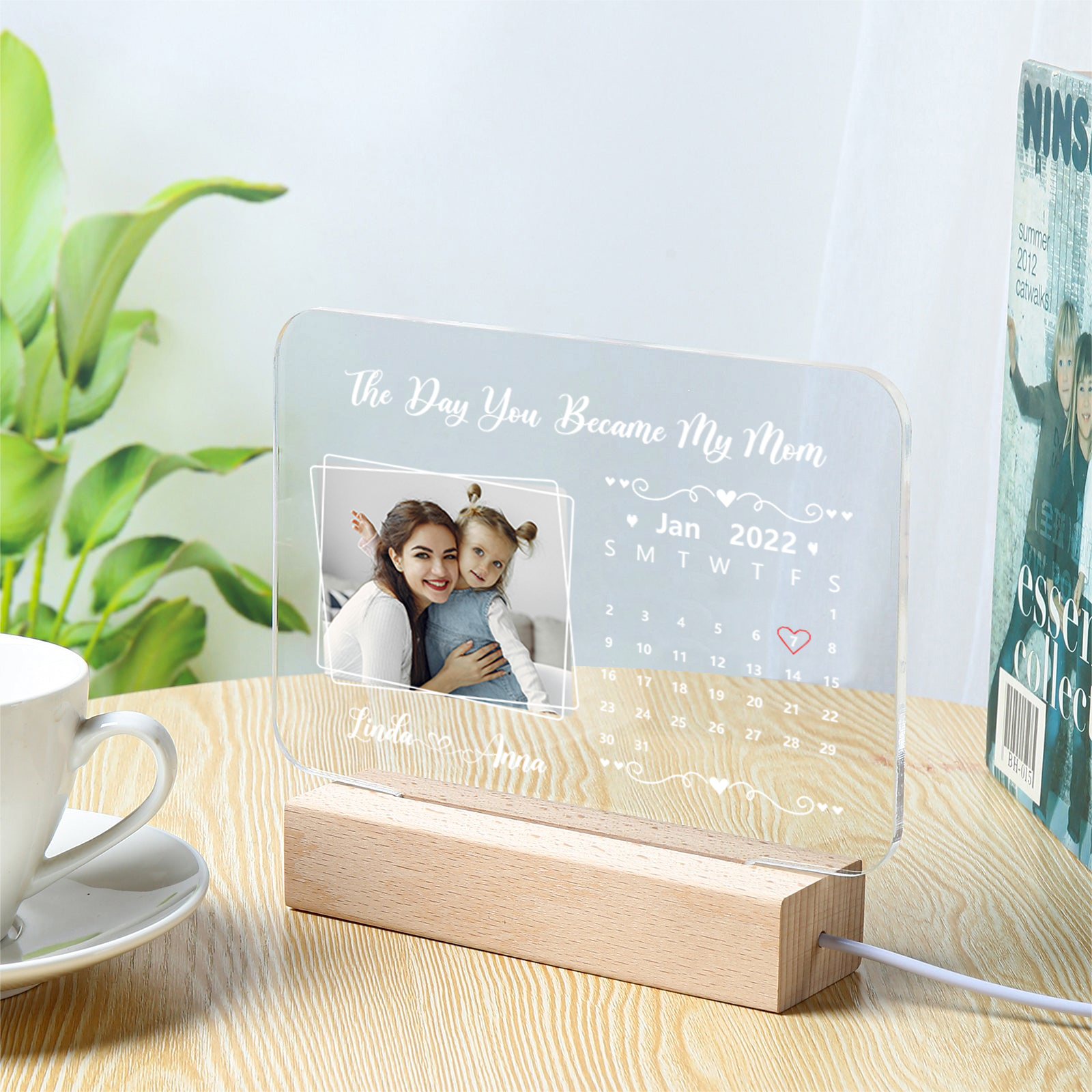 To My Mom - "The Day You Became My Mom" Night Light Photo Text Customized LED Bedroom Decor for Mom
