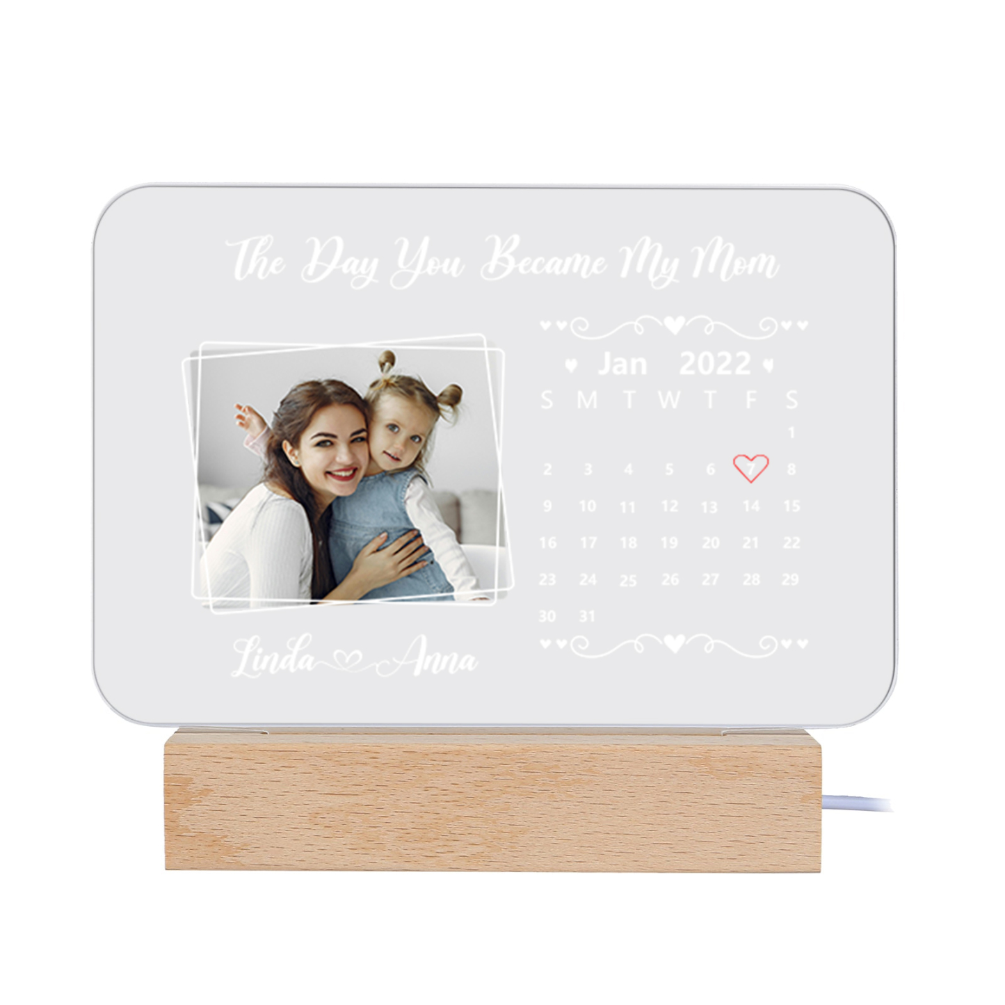 To My Mom - "The Day You Became My Mom" Night Light Photo Text Customized LED Bedroom Decor for Mom