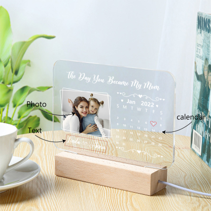 To My Mom - "The Day You Became My Mom" Night Light Photo Text Customized LED Bedroom Decor for Mom
