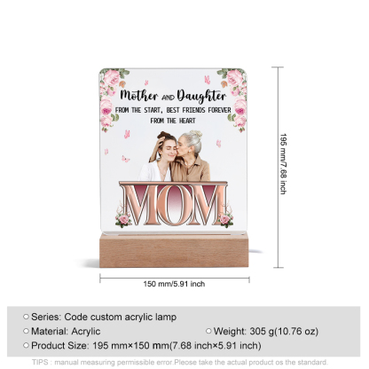 To My Mom - "Mother and Daughter" Night Light Photo Text Customized LED Bedroom Decor for Mom
