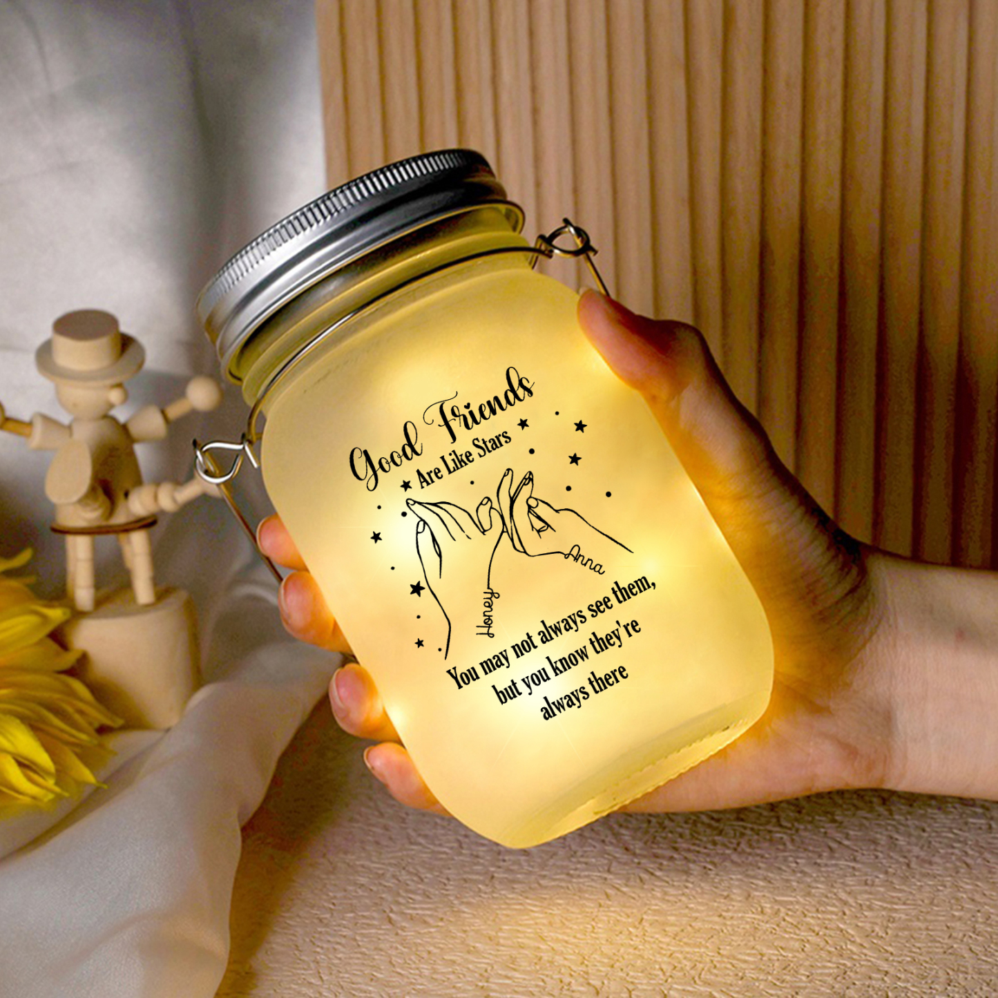 Personalized Luminous bottle – Custom 2 Names Mason Jar Light Gifts For Friends | Jessmade