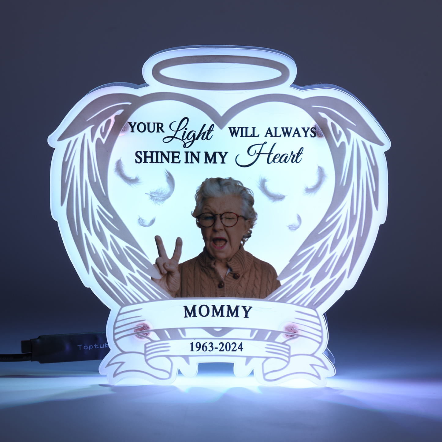 Personalized Memorial Acrylic Night Light with Angel Wings - Custom 1 Photo & Name & Date LED Lamp Christmas Memorial Gift | Jessemade