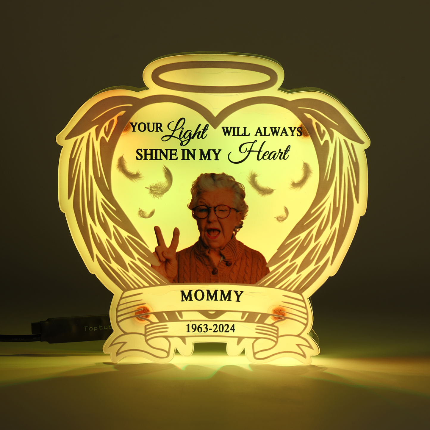 Personalized Memorial Acrylic Night Light with Angel Wings - Custom 1 Photo & Name & Date LED Lamp Christmas Memorial Gift | Jessemade