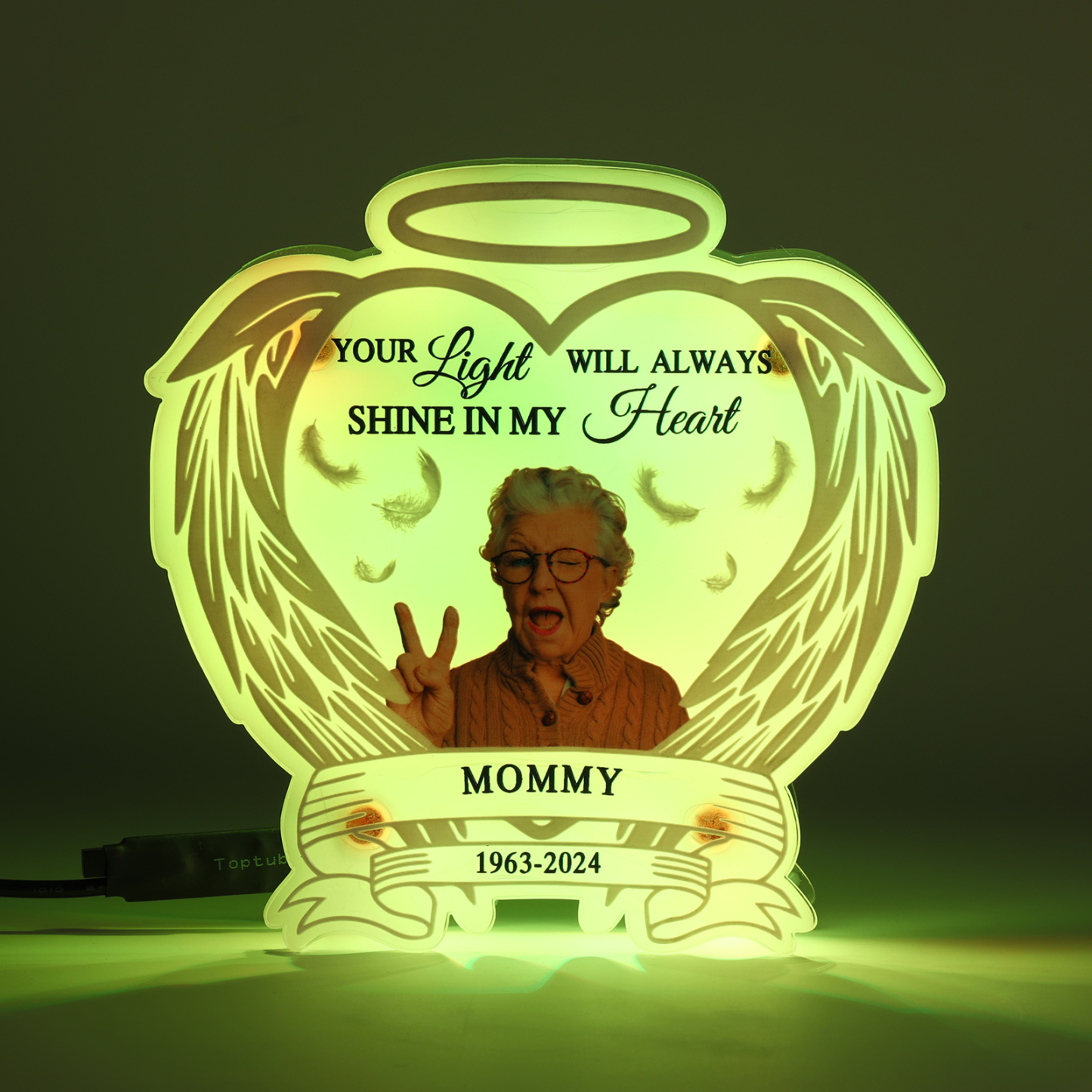 Personalized Memorial Acrylic Night Light with Angel Wings - Custom 1 Photo & Name & Date LED Lamp Christmas Memorial Gift | Jessemade
