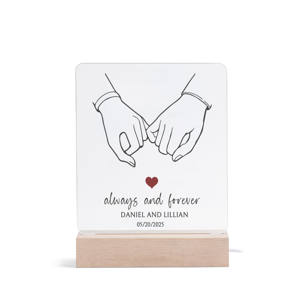 Personalised Night Light – Custom Names, Date & “Always and Forever” Design with Holding Hands – Valentine’s Day Gift for Him/Her | Jessemade