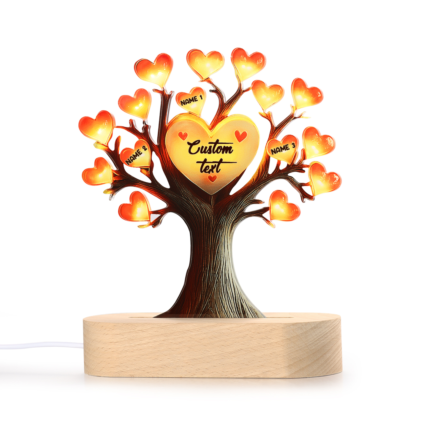 Personalized Family Tree Night Light – LED Lamp with 3 Name & Text – Great Mother’s Day Gift