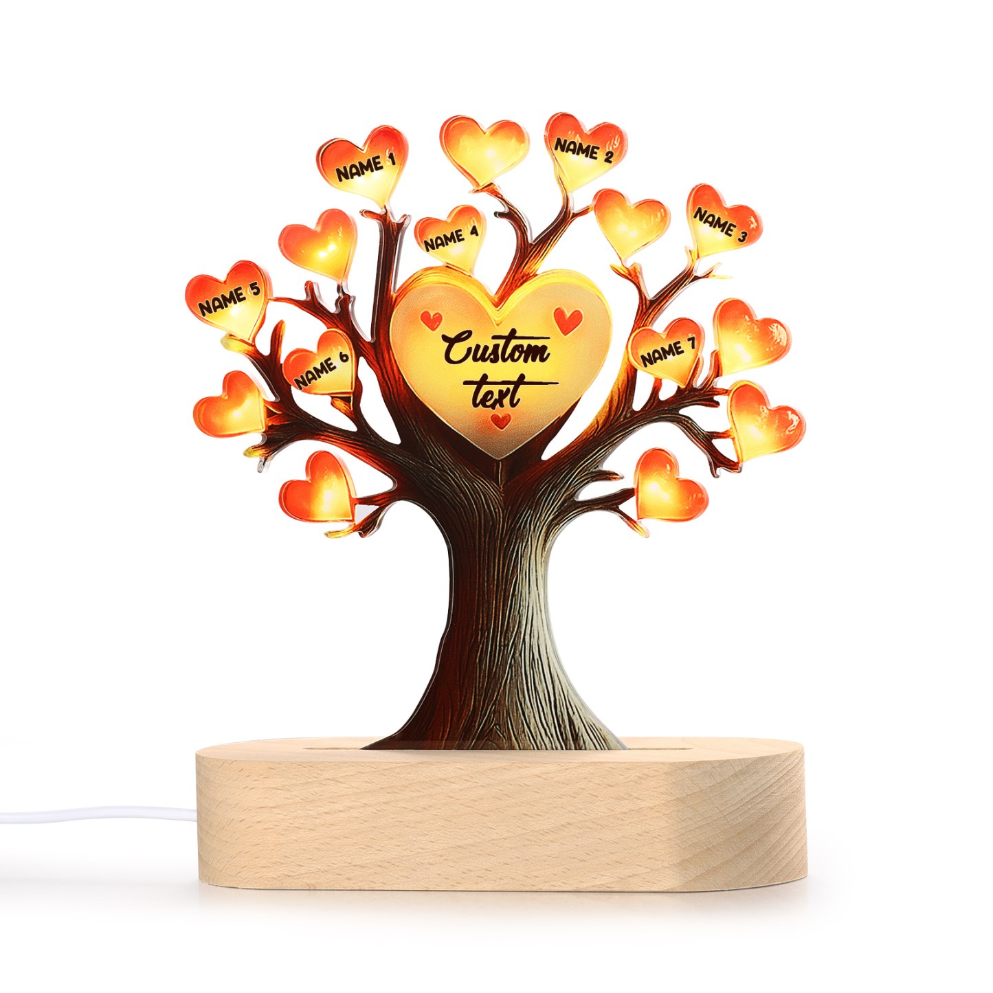 Personalized Family Tree Night Light – LED Lamp with 7 Name & Text – Great Mother’s Day Gift