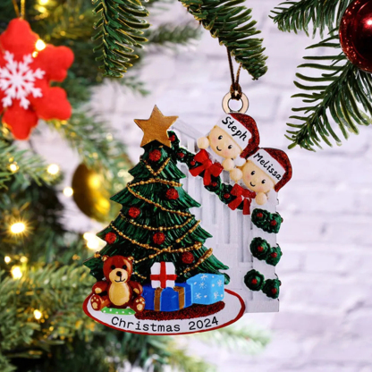 2 Names-Family Christmas Wooden Ornament Custom 2 Names Hanging Ornament Gifts For Family-Peeking Family
