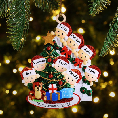 8 Names-Family Christmas Wooden Ornament Custom 8 Names Hanging Ornament Gifts For Family-Peeking Family