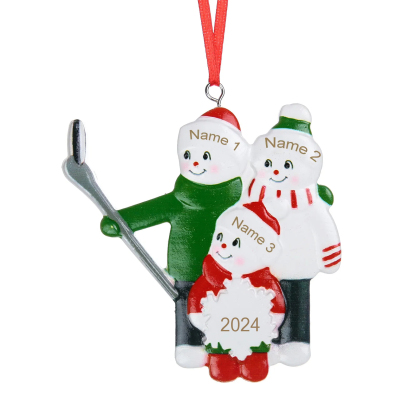 Personalized Snowman Family Ornament - Custom 3-6 Name Christmas Hangi