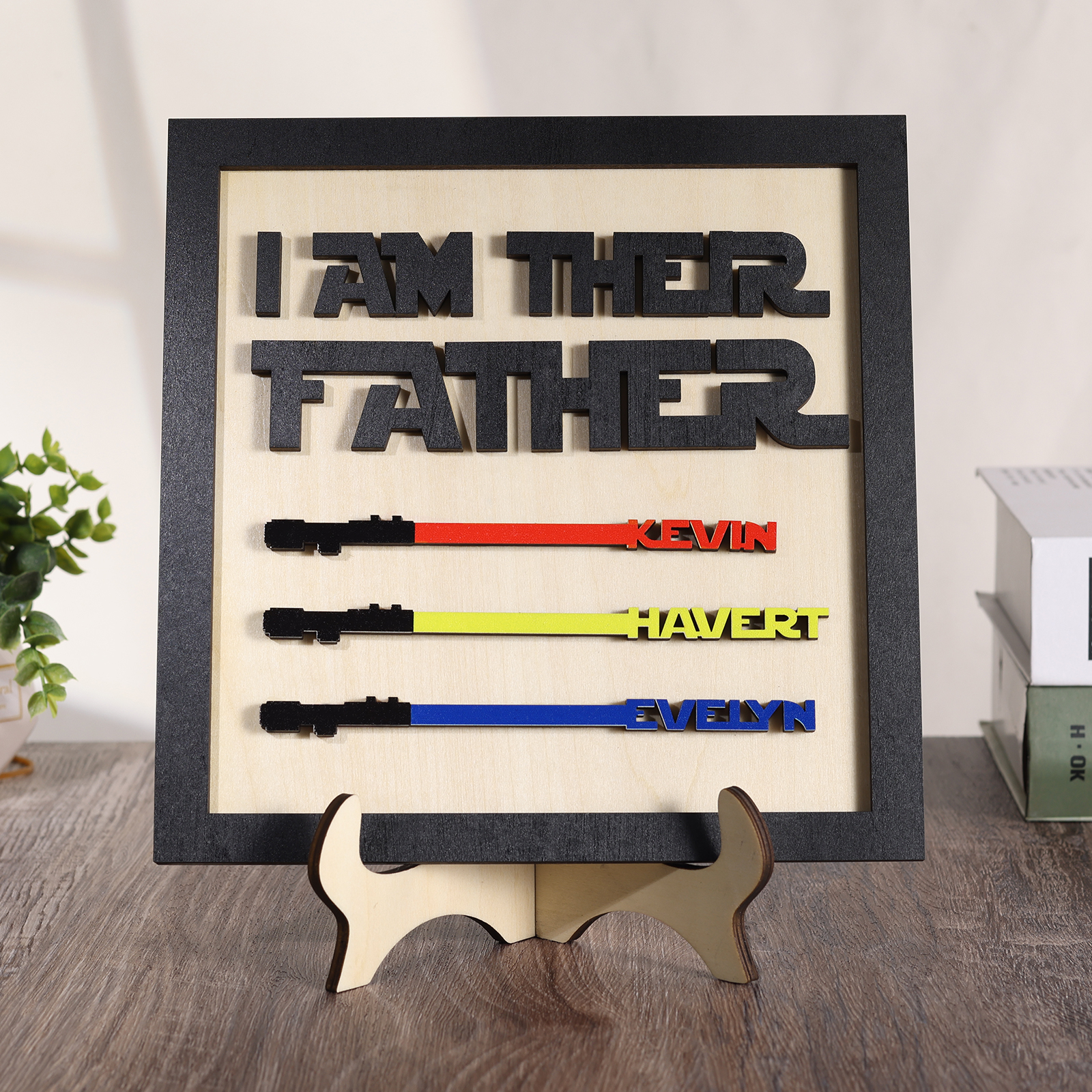 Personalized Star Wars Sign Father's Day Gifts - I AM THEIR FATHER - Wood Sign with 3 Names