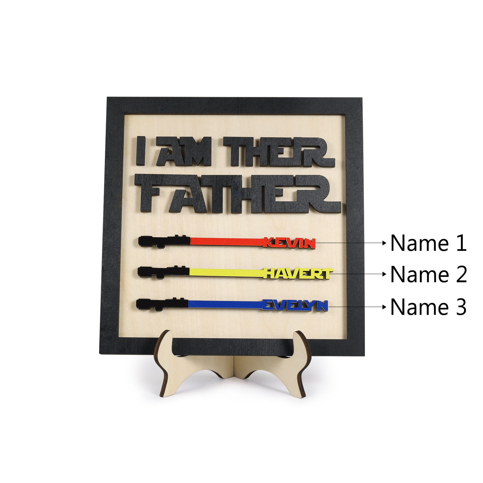 Personalized Star Wars Sign Father's Day Gifts - I AM THEIR FATHER - Wood Sign with 3 Names