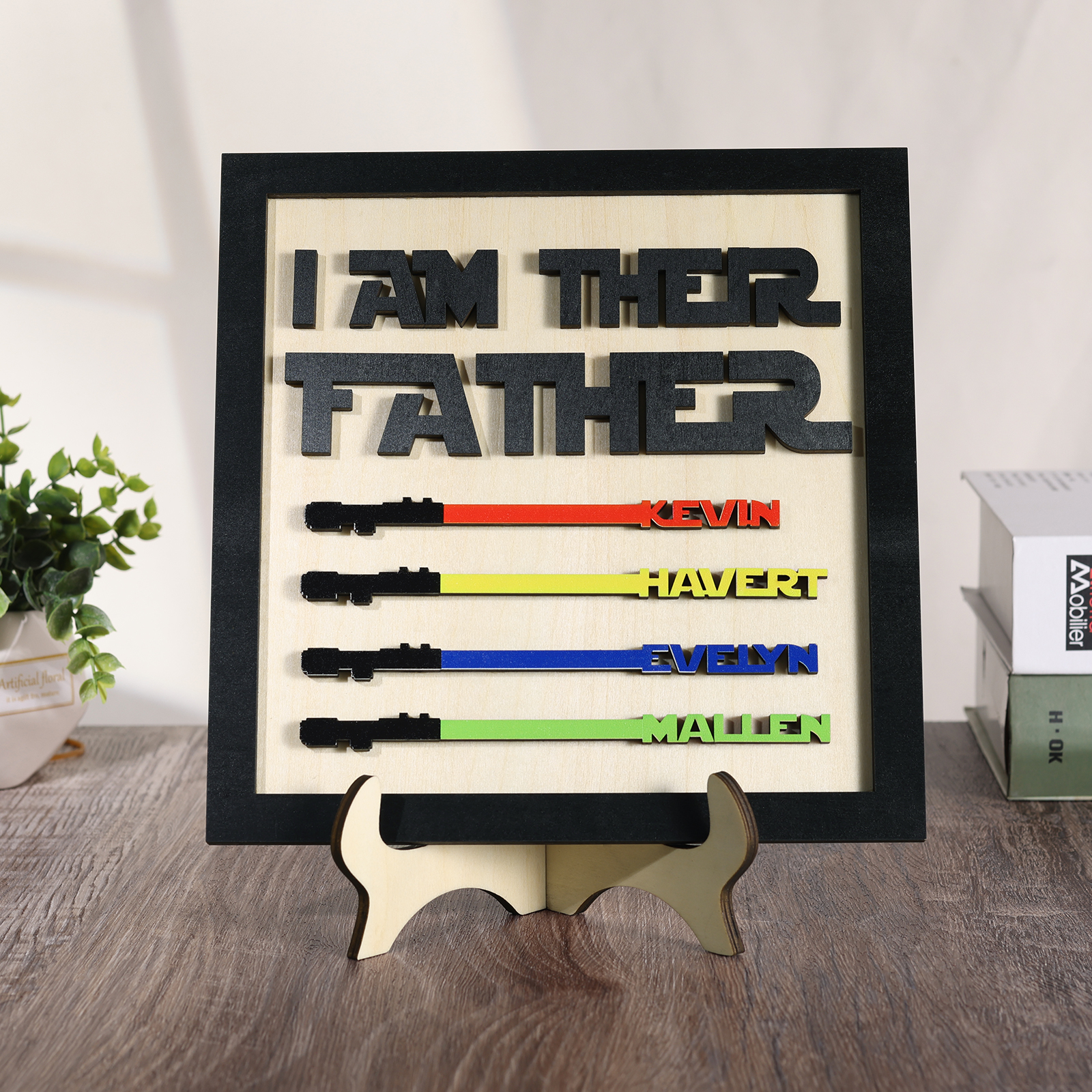 Personalized Star Wars Sign Father's Day Gifts - I AM THEIR FATHER - Wood Sign with 4 Names