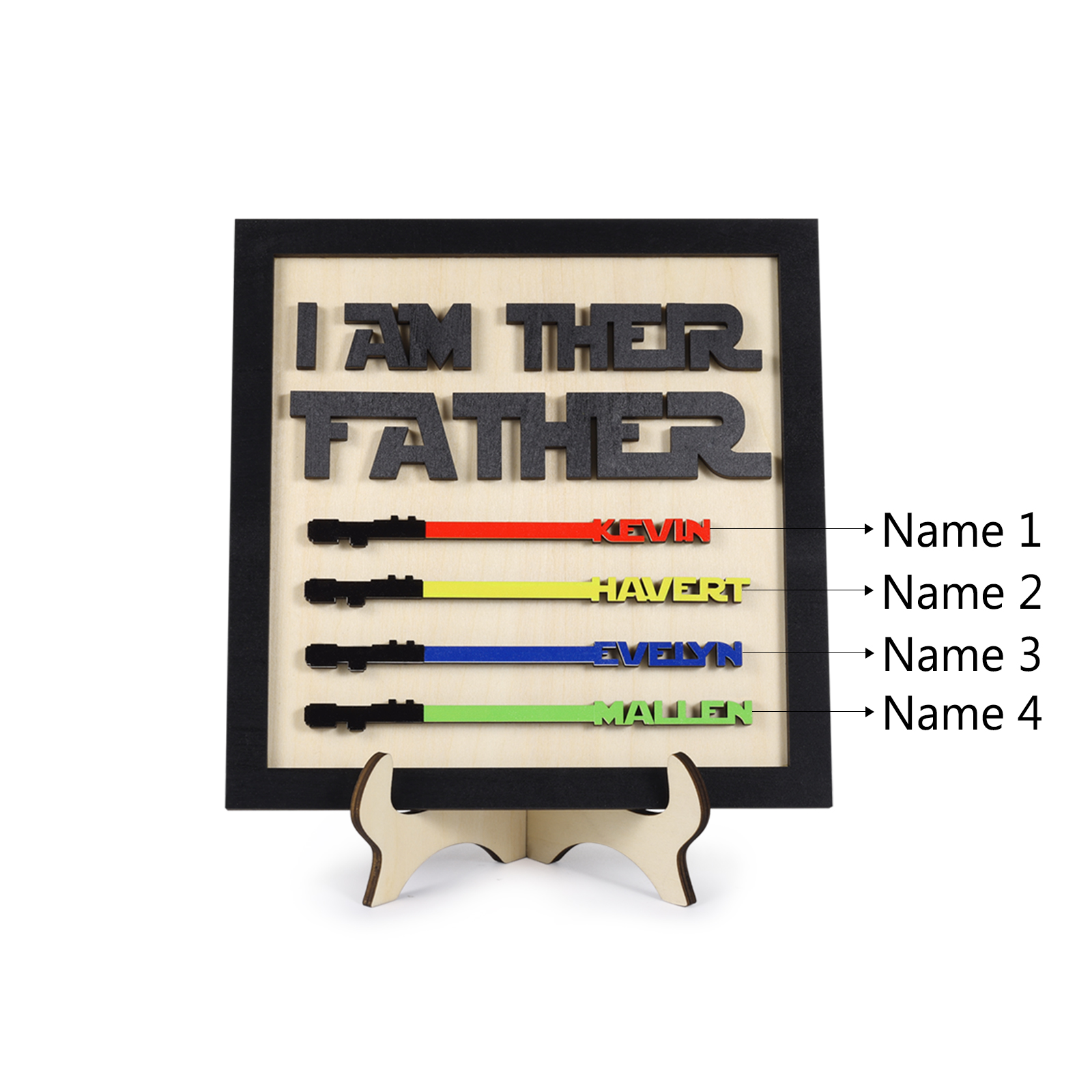 Personalized Star Wars Sign Father's Day Gifts - I AM THEIR FATHER - Wood Sign with 4 Names