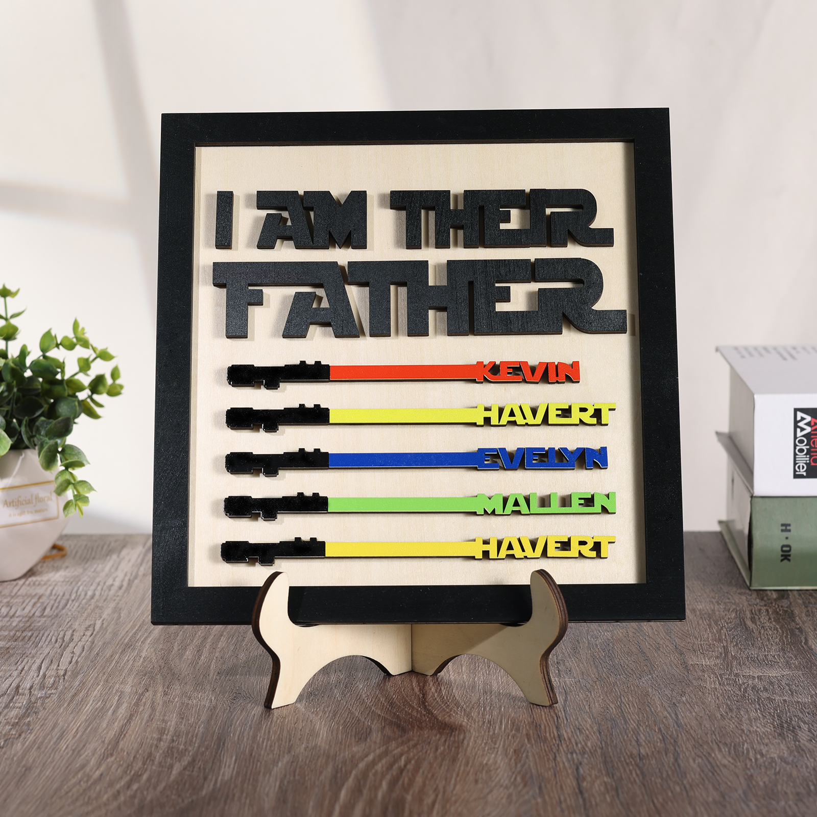 Personalized Star Wars Sign Father's Day Gifts - I AM THEIR FATHER - Wood Sign with 5 Names
