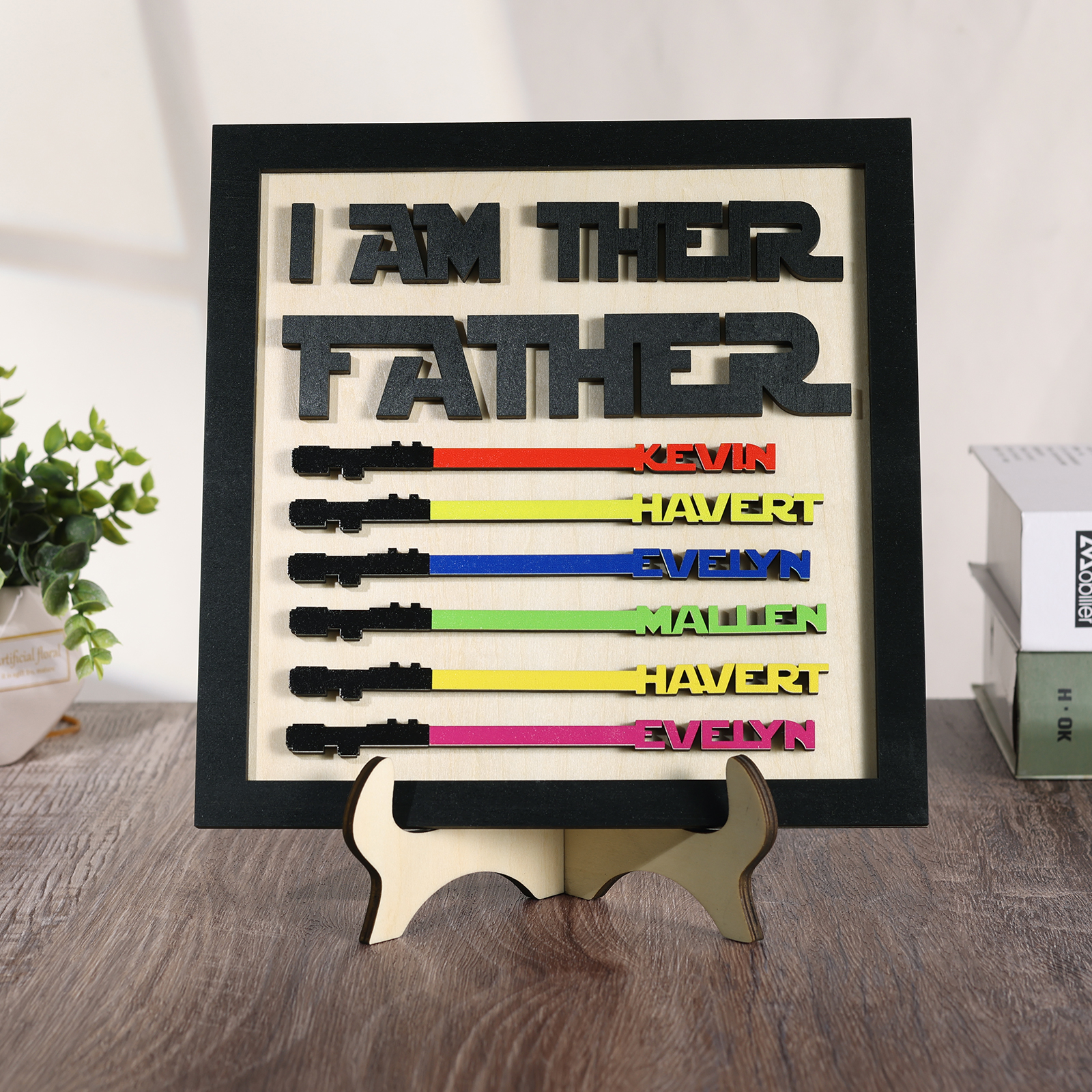 Personalized Star Wars Sign Father's Day Gifts - I AM THEIR FATHER - Wood Sign with 6 Names