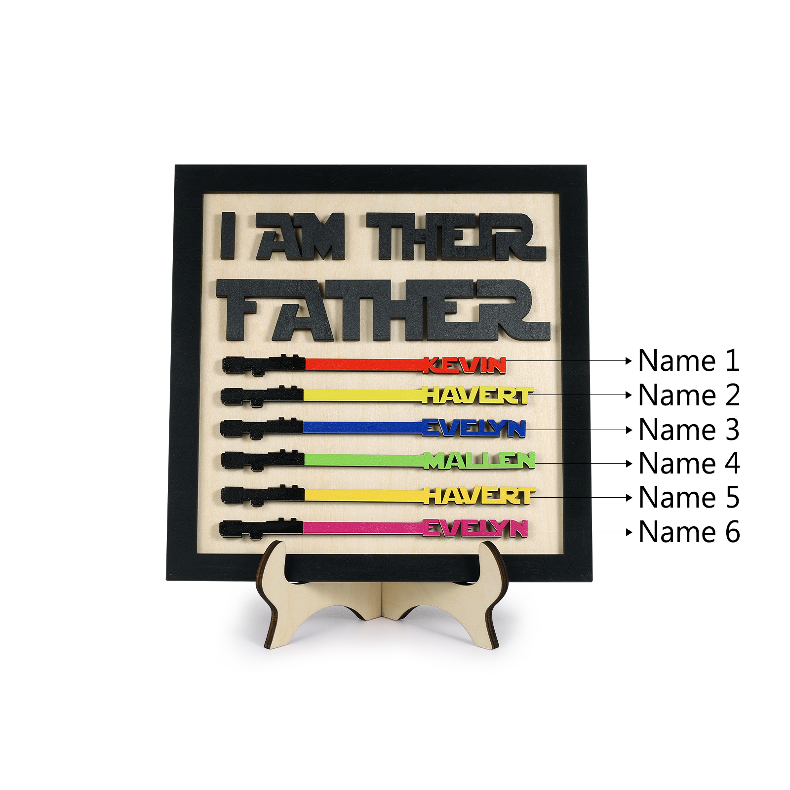 Personalized Star Wars Sign Father's Day Gifts - I AM THEIR FATHER - Wood Sign with 6 Names