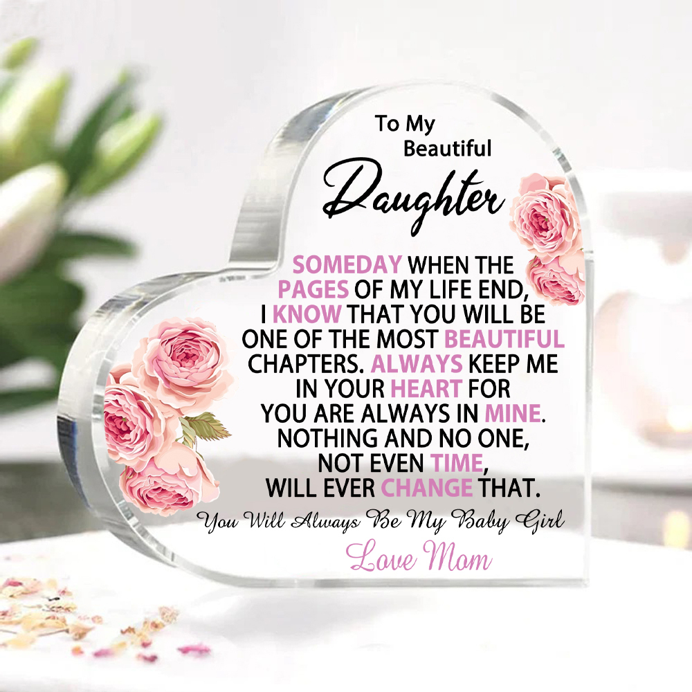 To My Daughter Christmas Gift Set - Personalised Women's Purse Custom Birthflower & Name Heart Acylic Plaque Gift for Her | Jessemade