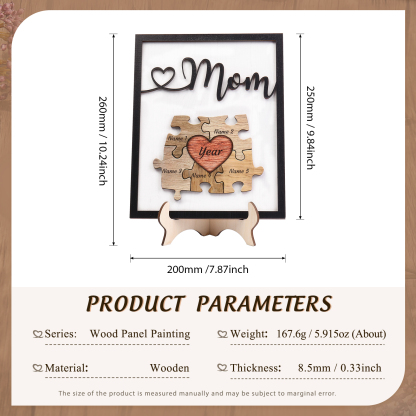 5 Names - Personalized Customizable Vintage Home Frame Wooden Decor Heart Puzzle Wooden Board Painting for Mom