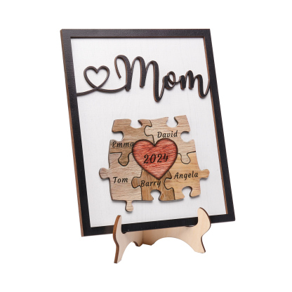 5 Names - Personalized Customizable Vintage Home Frame Wooden Decor Heart Puzzle Wooden Board Painting for Mom