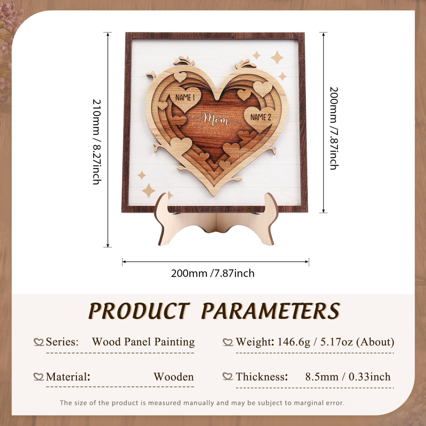 2 Names - Personalized Heart Vintage Wooden Wooden Painting, Home Frame Wooden Decor for Mom