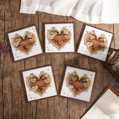 5 Names - Personalized Heart Vintage Wooden Wooden Painting, Home Frame Wooden Decor for Mom
