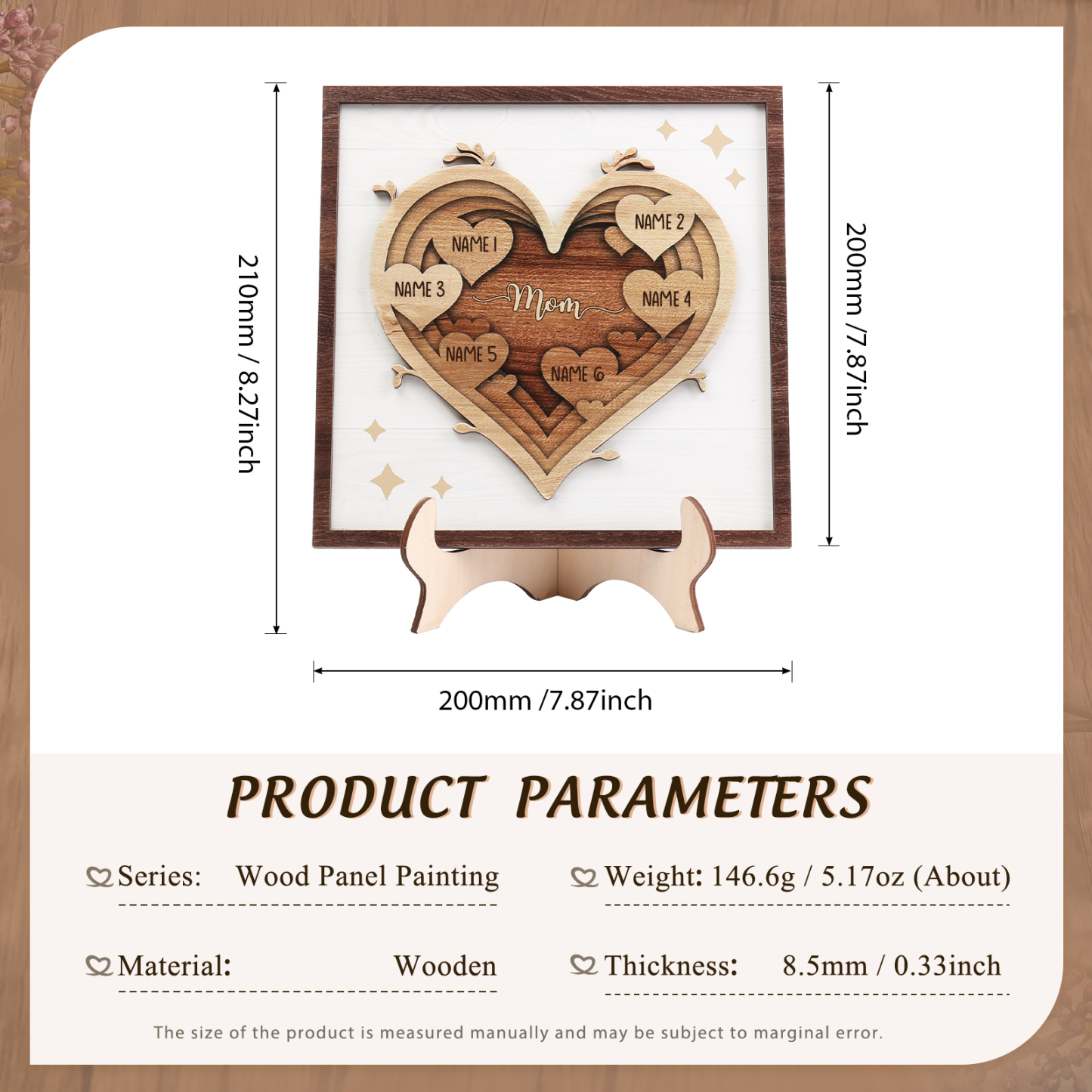 6 Names - Personalized Heart Vintage Wooden Wooden Painting, Home Frame Wooden Decor for Mom