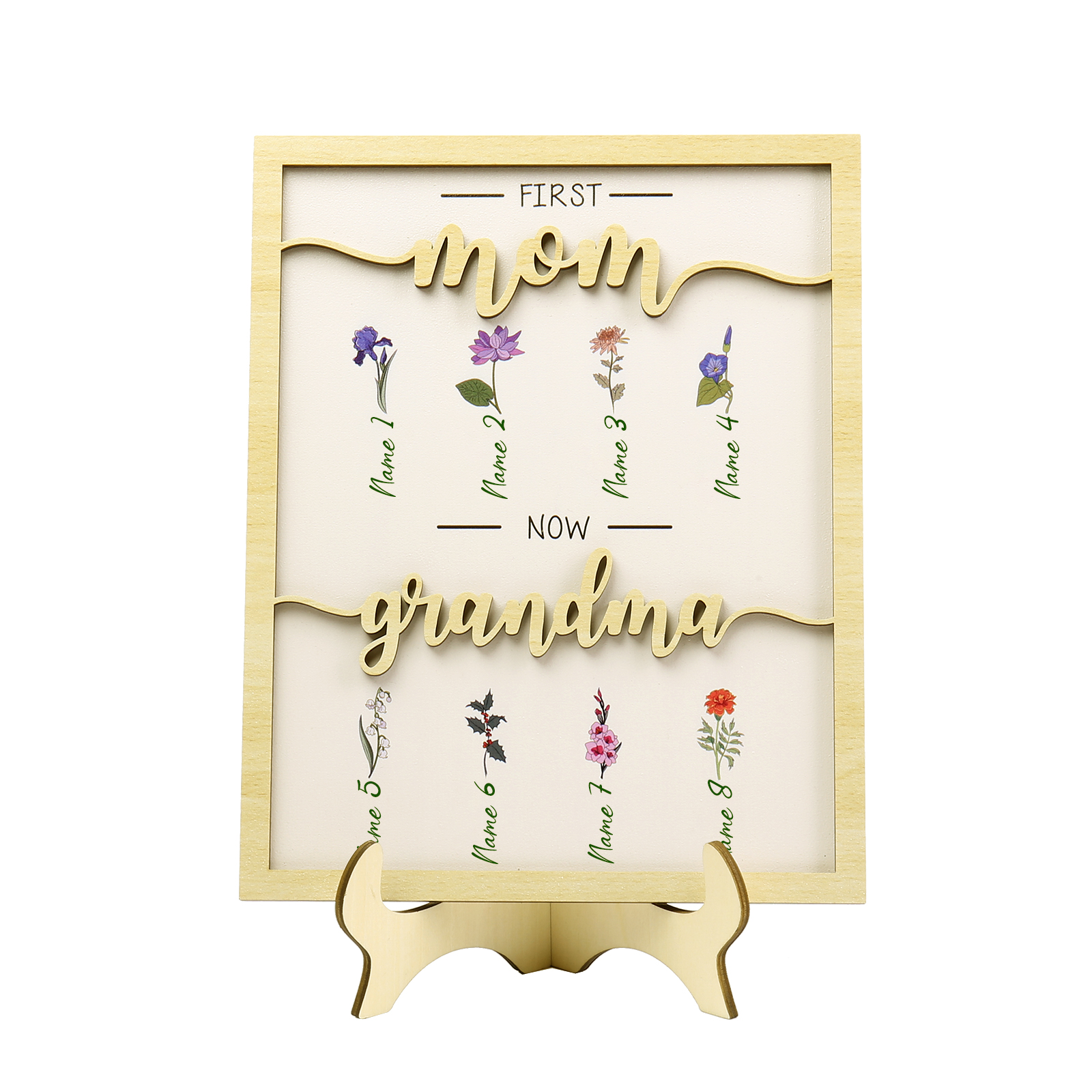 8 Names - Personalized Customized Birth Flower Home Frame Wooden Decoration for Mom/Grandma