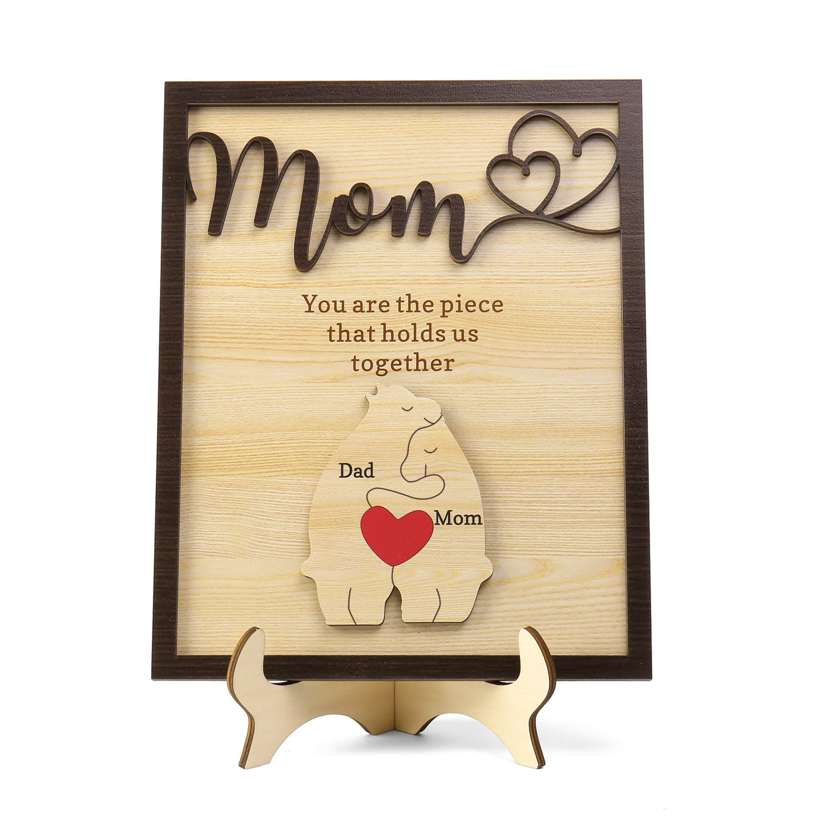 2 Names - Personalized Home Frame Wooden Ornaments Cute Bear Style Customizable 2 Text Ornaments For Mom